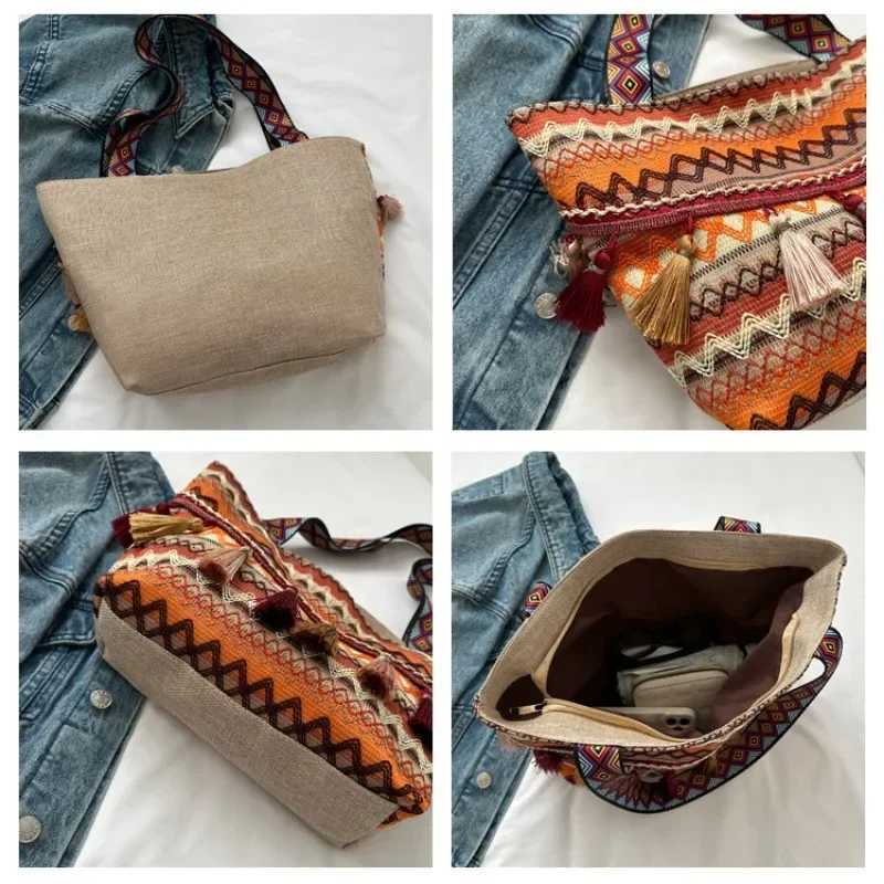 Large Capacity Ethnic Style Fashionable Simple Elegant Handbag 2023 Autumn New Style Shoulder Bag Womens Commuter Tote Bag Z250219