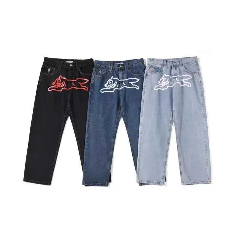 American retro high street ins flying dog loose version wide leg jeans beautiful trendy street washed denim trousers for men X250220