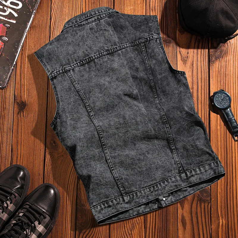 Spring Autumn Men Lapel Denim Vest Mens Casual Sleeveless Jeans Jacket Male Streetwear Solid Color Waistcoat D706 250219