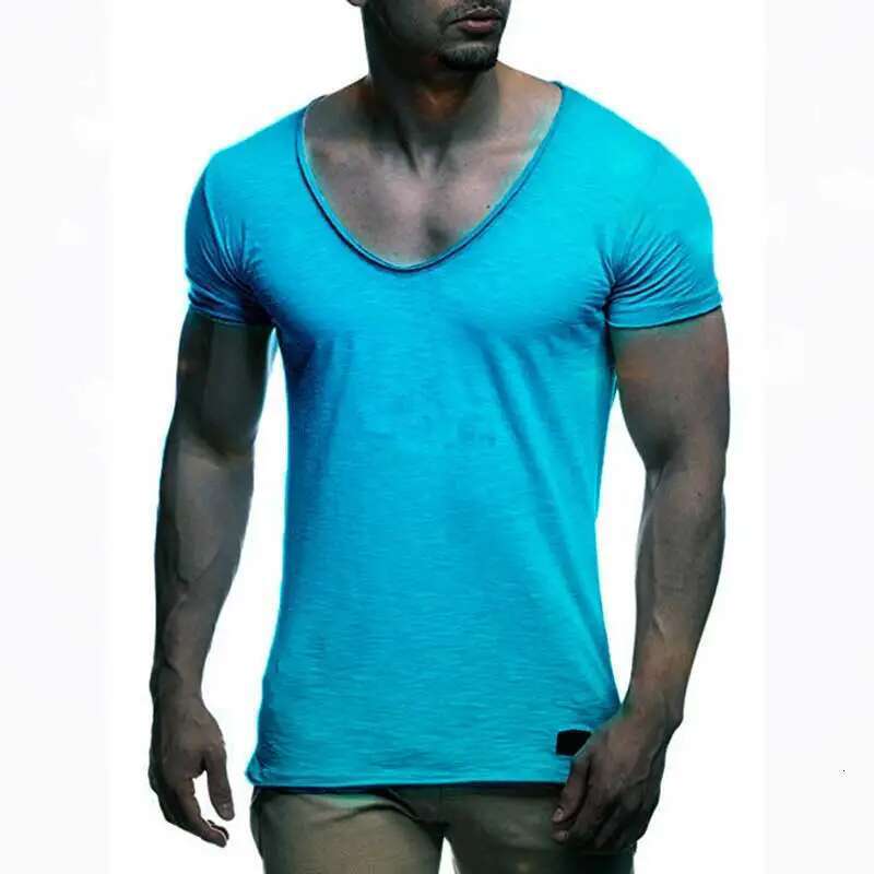 Men's Short Sleeve T-shirt, Deep V-neck, Covered Cut, High End, Casual Summer T-shirt, Novelty, MY070
