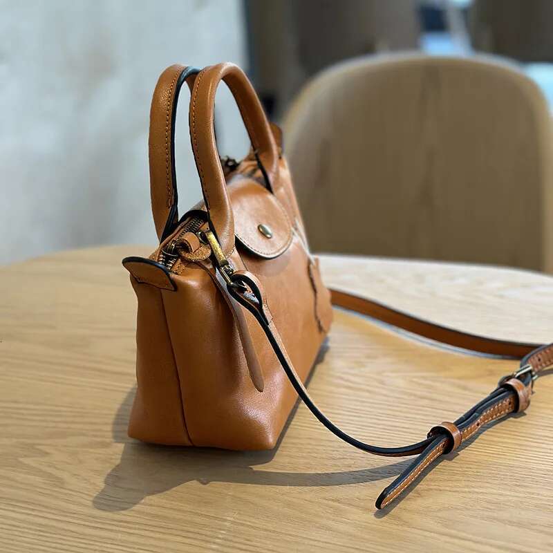 Vegetable Tanned Cowhide Women's Vintage Small Handbag Shoulder Genuine Leather Casual Dumpg Mini Crossbody Bag
