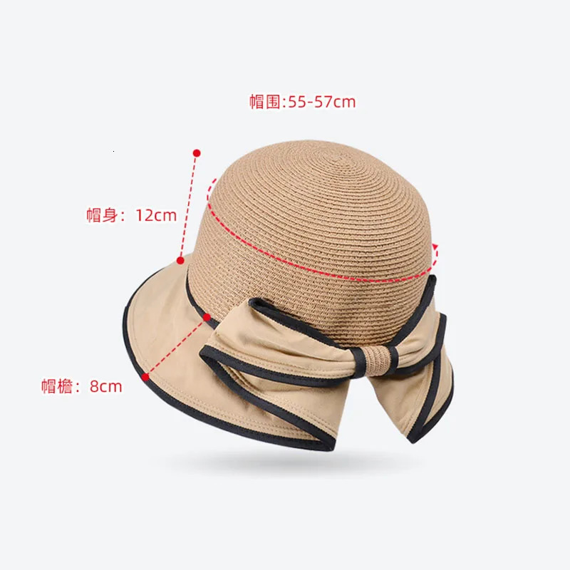 2024 Spring Summer Korean Bow Fashion Solid Straw Hat Women Sun Woven Net Breathable Fisherman Large Eave Bucket Cap 250117