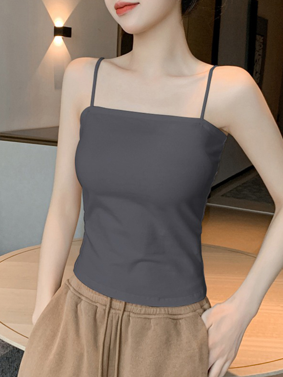 New small suspender vest women's inner spring French chic with chest pad black with suit back pure cotton bottoming top
