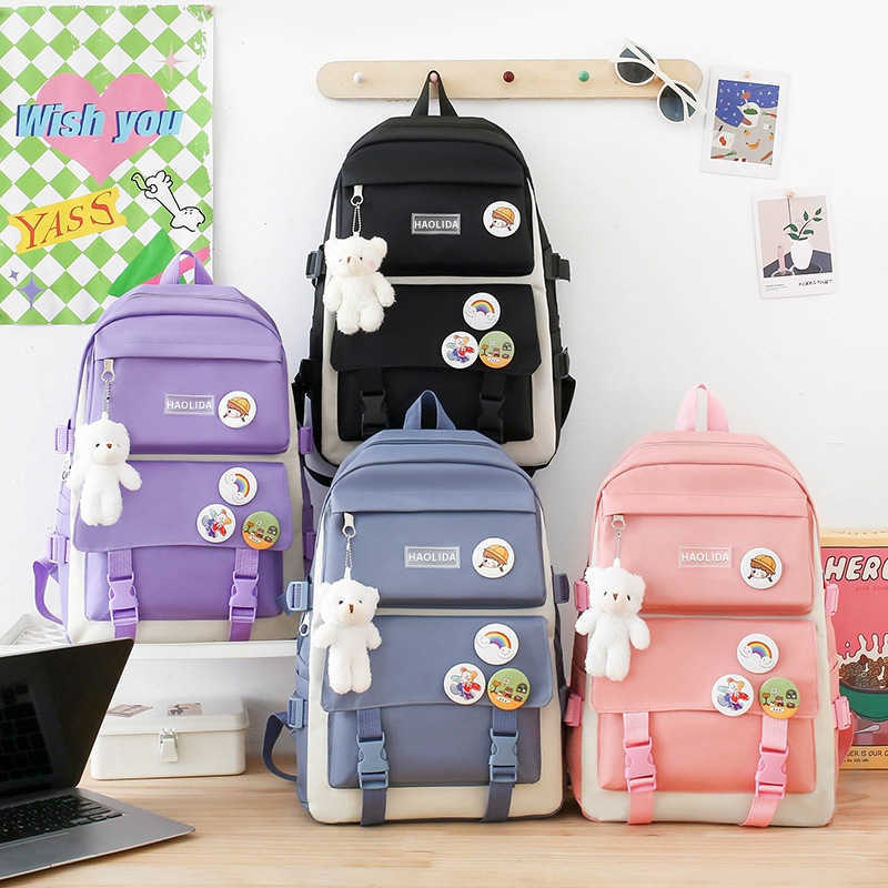 Five Piece Backpack Large Capacity Backpack Printed Korean Version Harajuku Style Set Student Backpack Day Backpack Travel Bag 29x41x13cm 241225
