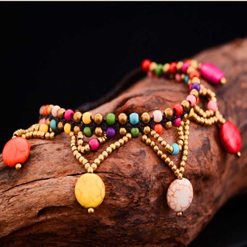 Pendant Necklaces Tibetan woven ethnic style multi-layered tassel ankle chains exotic palace style foot accessories womens antique style accessories H