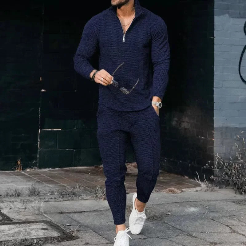 Spring Autumn Mens Tracksuit Casual Short Sleeve Zipper Polo Shirt Trousers Set for Men Casual Streetwear 2-piece Suit 250220