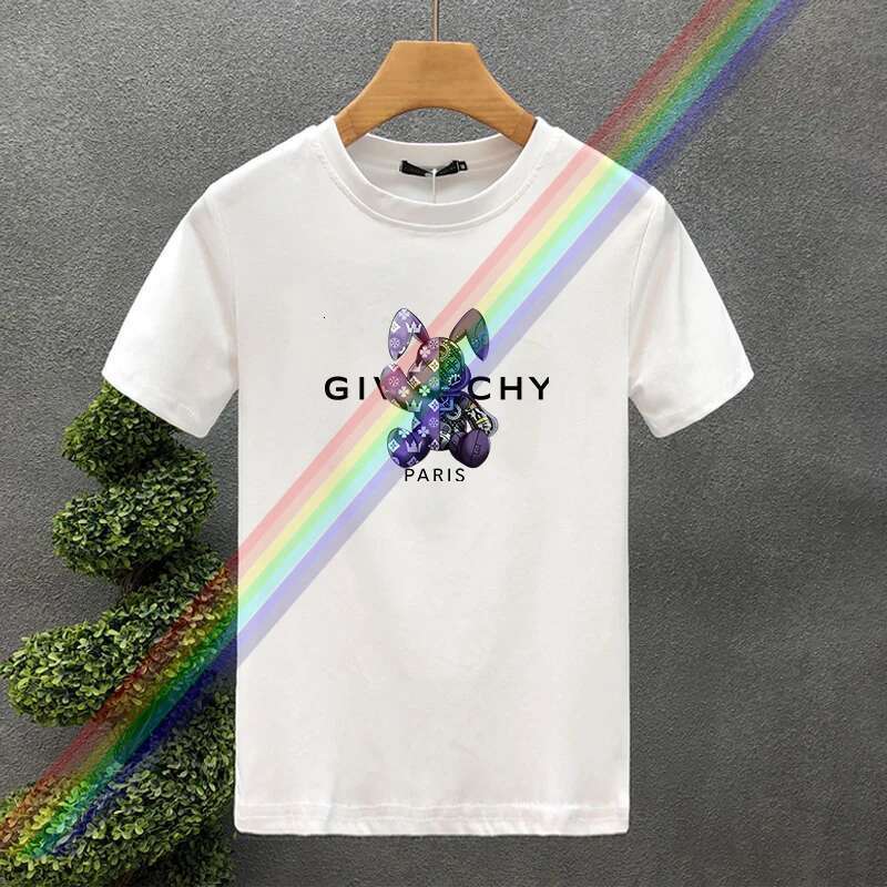 Men's Short Sleeve Round Neck T-Shirt, Luxury Brand Clothing, High Quality, Paris Rabbit Print, Harajuku, 100% Cotton, Y2k
