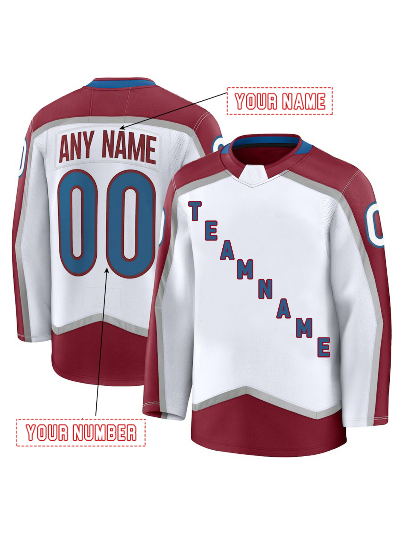 Personalized Custom Hockey Jersey Nathan MacKinnon Makar Toews Landeskog Felhaber Blackwood Embroidered Letter Number Design