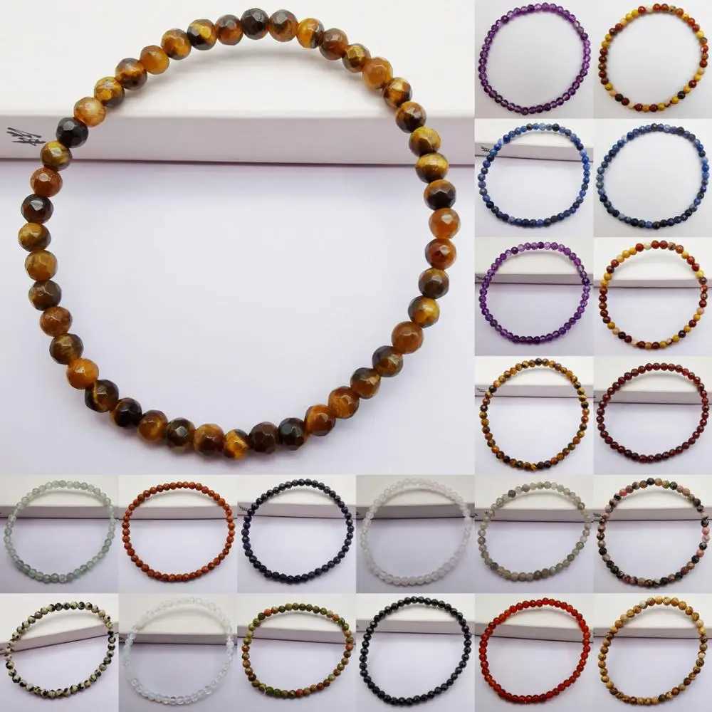 4MM Stone Faceted Loose Beads GEM Bracelet Bangle Stretch 7 Inch Jewelry FashionXJ250219