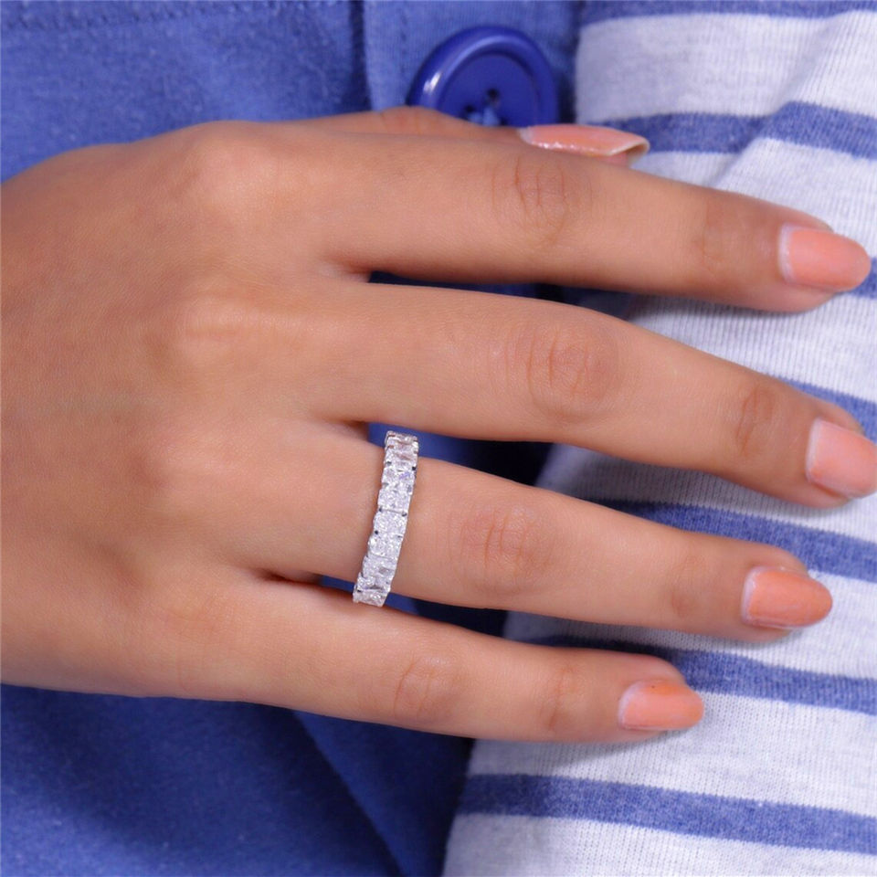 Jewelry 18K White Real Gold Radiant Cut CVD HPHT Lab Diamond Eternity Band Ring Stackable Wedding Band For Women Au750 Real Gold Ring