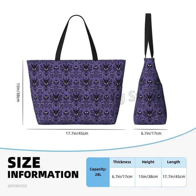 Happy Haunted Mansion Beach Bag for Women Travel Tote Bag with Pockets Summer Large Beach Pool Bag for Swim Gym Vacation Z250219