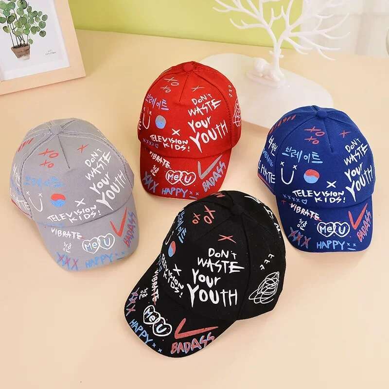Ddmyshoesvip Children Graffiti Baseball Cap New Spring Summer Solid Sunhat Boys Girls Cotton Snapback Caps Cute Kids Hip Hop Fishing Hat