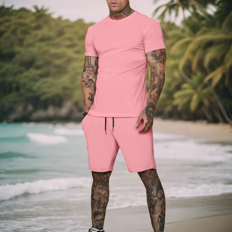 2024 Mens Sportswear Short Sleeve Tshirt and Summer Casual Jogging Pants Set Two Piece 250220