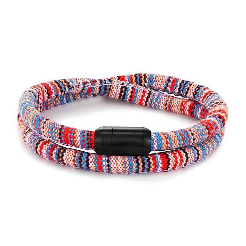 Charm Bracelets Nepalese ethnic wind cotton and linen woven fabric hand rope stainless steel magnet buckle surfer bracelet H25220