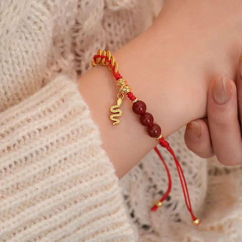 Year of The Snake Zodiac Benmingnian Red Rope Bracelets Womens Golden Copper Money Gold Ingot Red Woven Hand Rope Gifts 250220