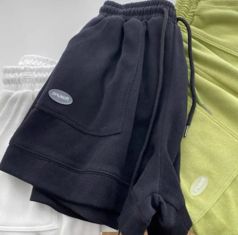Spring And Summer Fashion Leisure Sports High Waist Straight Solid Color Wide Leg Shorts For Women5 Colors 250217