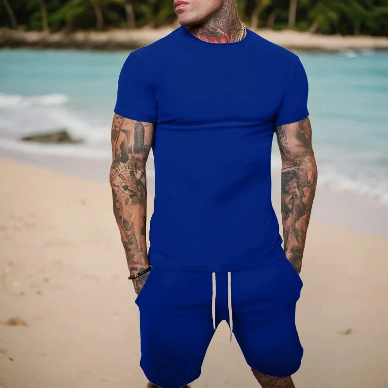 2024 Mens Sportswear Short Sleeve Tshirt and Summer Casual Jogging Pants Set Two Piece 250220