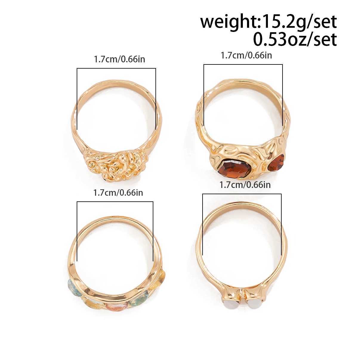 KunJoe 4Pcs Retro Red Rhinestone Crystal Ring Set suitable for Wenpunk Classic Gold Gitril Round Finger Rings Womens Jewelry X250220