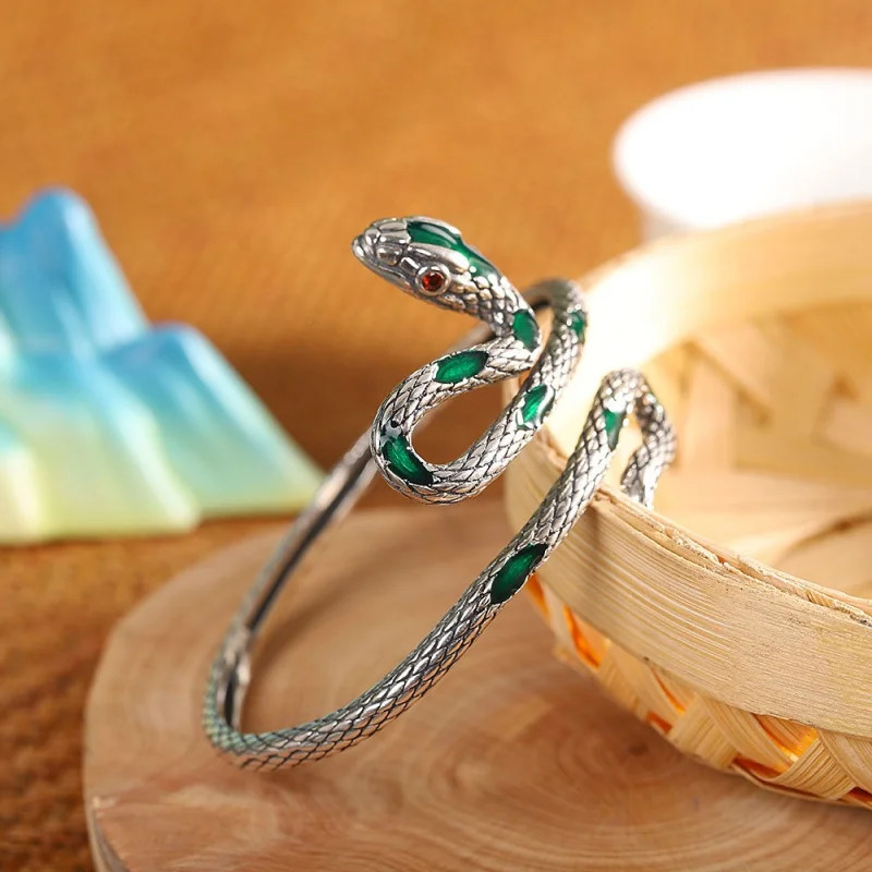 S925 sterling silver bracelet for women high-end personalized irregular snake shaped drip glue for women open trend jewelry 250220