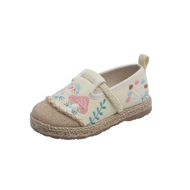 New Childrens Chinese Embroidered Shoes Womens Linen Straw Woven Low Heel Canvas Shoes Spring Student Series Single Shoes X250220