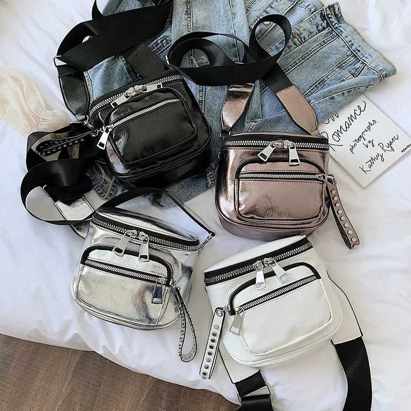Glossy Wide strap Women shoulder bag designer crossbody bags for female Handbags silver bolsas feminina black Y250218