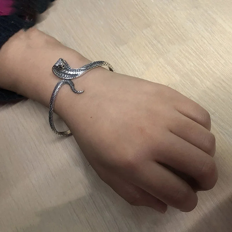 925 Sterling Silver Cobra Snake King Cuff Bangles For Men and Women Exaggerated Cool Punk Jewelry 250220