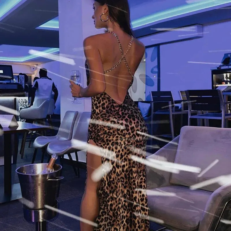 Hawthaw Women Sexy Party Club Evening Streetwear Bodycon Leopard Long Dress Summer Clothes Wholesale Items For Business 250319