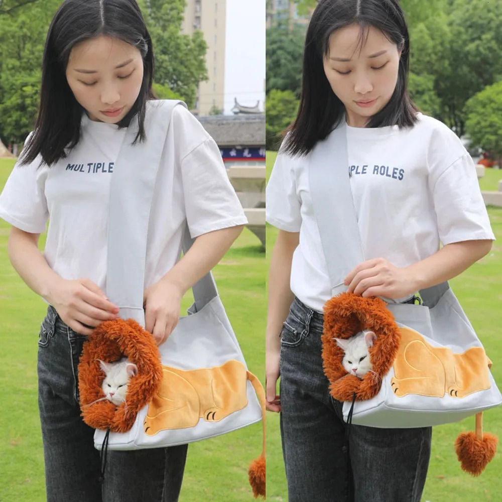 Pet Canvas Shoulder Bag Lion Shaped Dog Comfortable Cats Carrying Pouch Handbag Puppy Messenger Bag For Outdoor Travel 250217