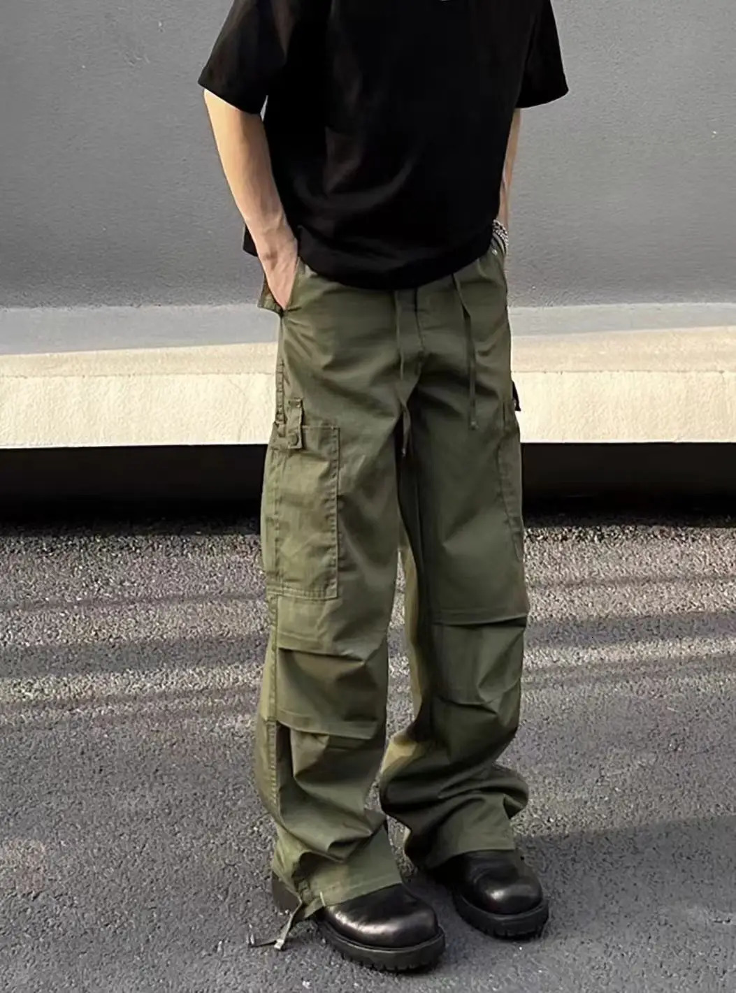 Green Cargo Pants Mens Baggy Summer Multi-pocket Loose Casual Fashion Y2k Autumn Straight-leg Streetwear Wide Leg Trousers 250220