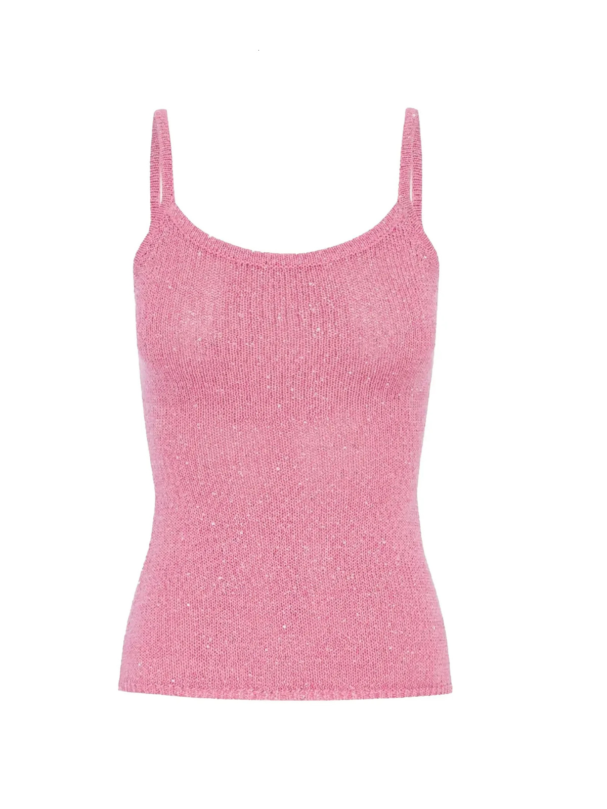 Pink Sparkly Spaghetti Strap Camisole Top Summer Beachwear Sexy Womens Knit Casual Vacation Lady Tank Tops Clothing K31 250218