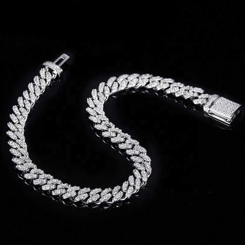 AAA GEMS 8mm Hip Hop Iced Out Diamond Cuban Link Bracelet Fine Jewelry Miami Solid Gold VVS Men Moissanite Bracelet