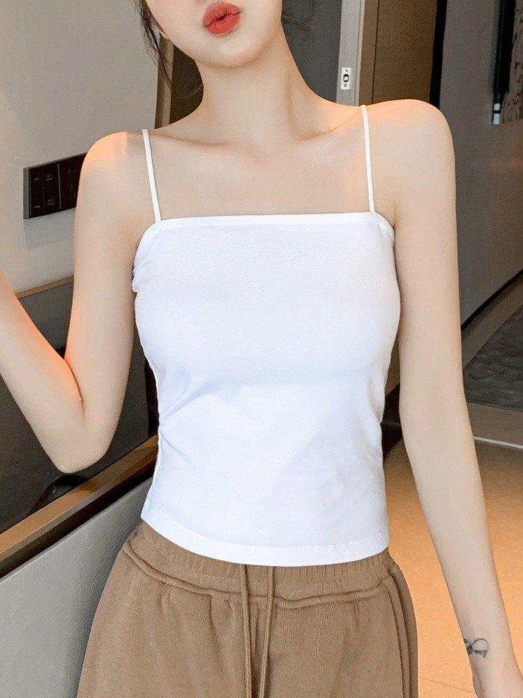 New small suspender vest women's inner spring French chic with chest pad black with suit back pure cotton bottoming top