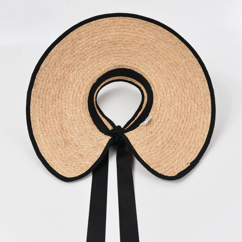 USPOP French Style Women Raffia Straw Sun Hats Summer Wide Brim Lace-up Beach Hats without Crown 250219