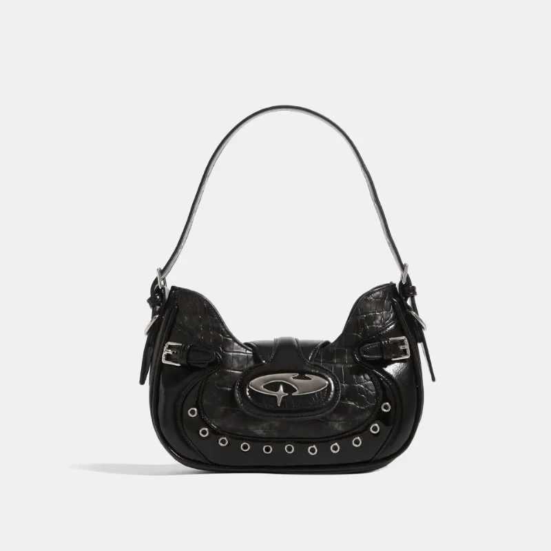 MBTI Y2k Womens Shoulder Bag Gothic Silver Patchwork Harajuku Fashion Handbag Niche Designer Casual Cool Female Motorcycle Bag Y250218
