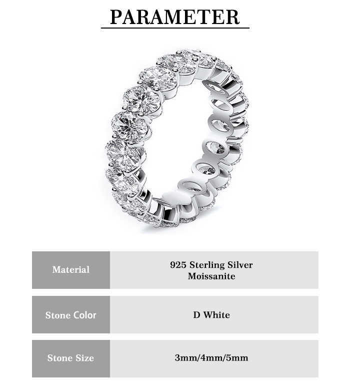 Luster Jewellery Bling D Color Wedding Ring Band Oval Moissanite Ring 925 Sterling Silver for Women Men