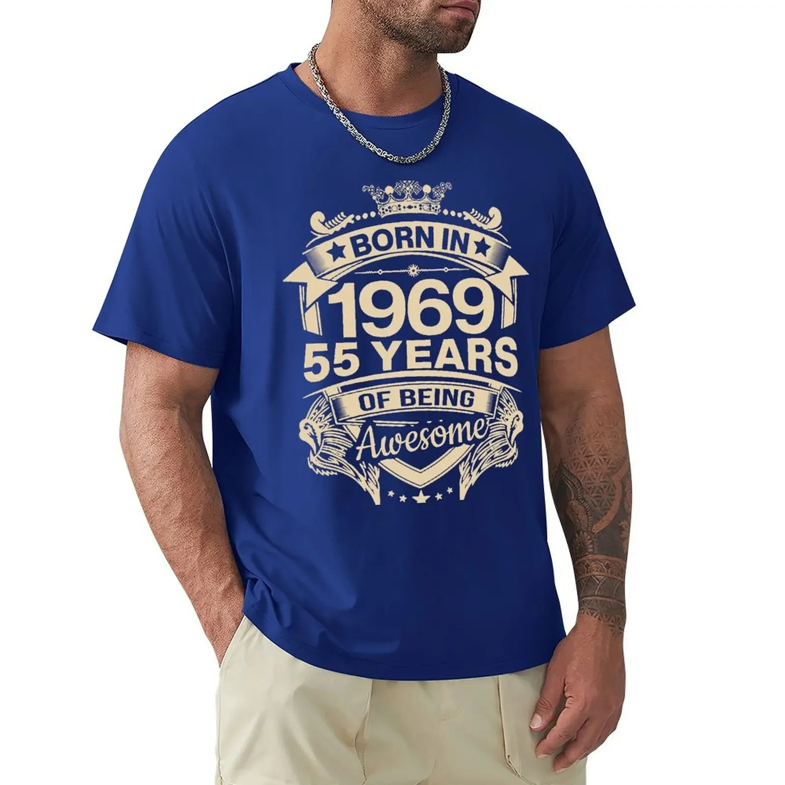 Born In 1969 55 Years Of Being Awesome 55th Birthday Gift T Shirt Harajuku Short Sleeve Tshirt 100% Cotton Graphics Tops 250218