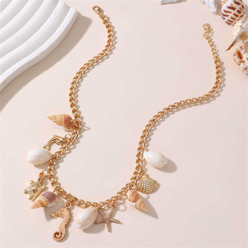 Pendant Necklaces NZ3213 Marine Conch Turtle Pendant Womens Necklace Beach Vacation Style Shell Womens Neck Chain H25219