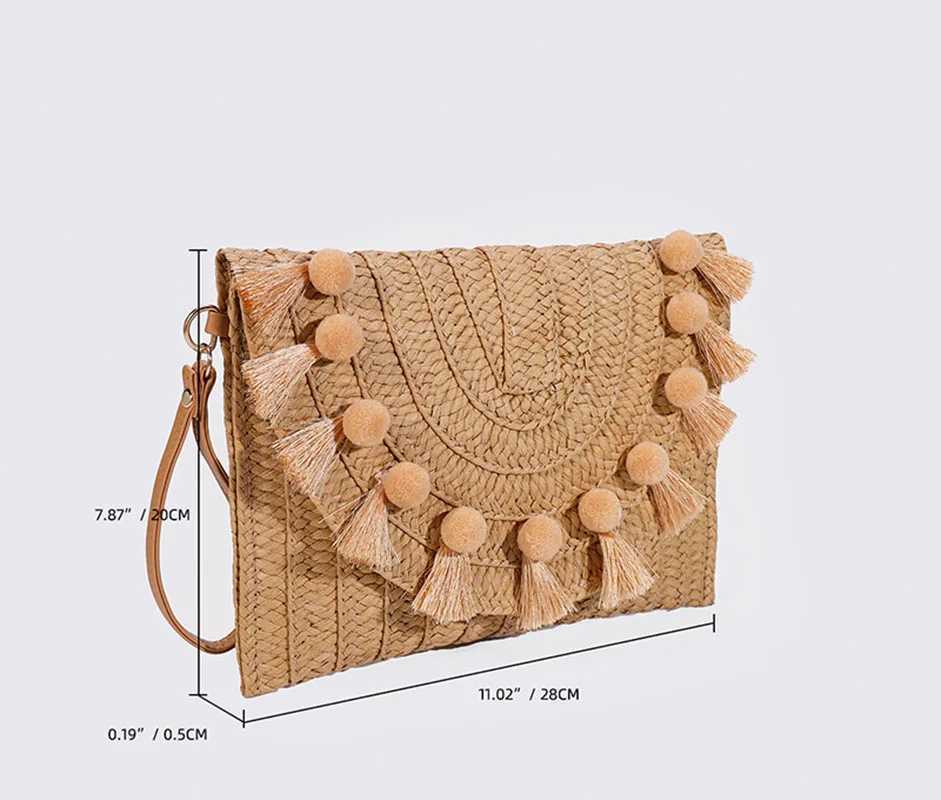 Summer Tassel Straw Shoulder Bag for Women Tassels Wrist Pack Handbags 2023 Women Woven Envelope Bag Beach Clutch Bag Z250219