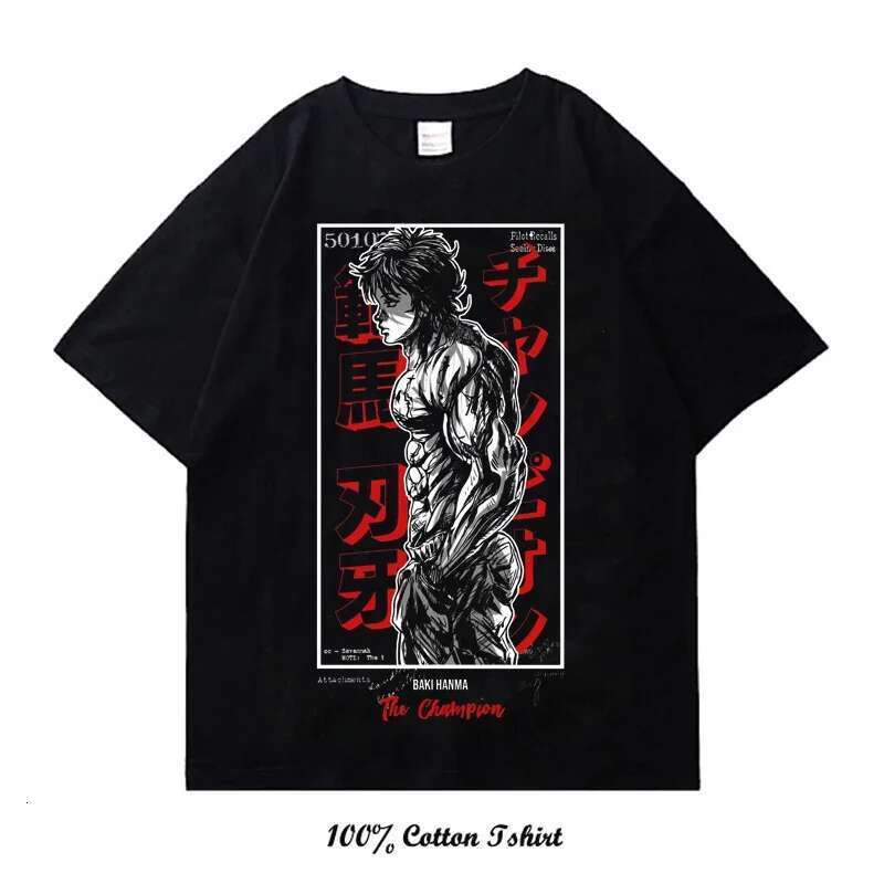 Men's and Women's Short Sleeve Round Neck T-shirt, Vintage, Cotton, Harajuku, with Grappler Baki Kyokudai Taikai