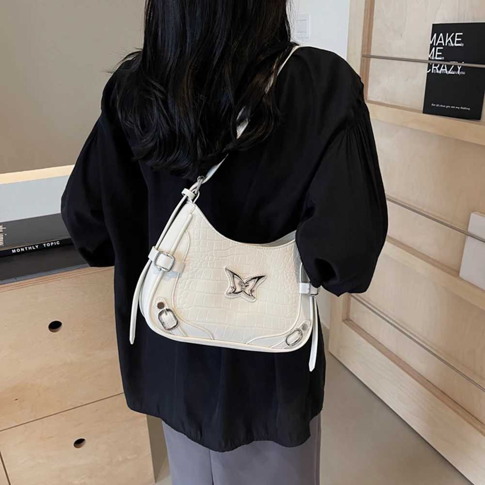 Y2k Women Shoulder Bag Butterfly Crossbody Bag Vintage Fashion Red Handbag Purse PU Leather Messenger Harajuku Ladies Armpit Bag Y250218