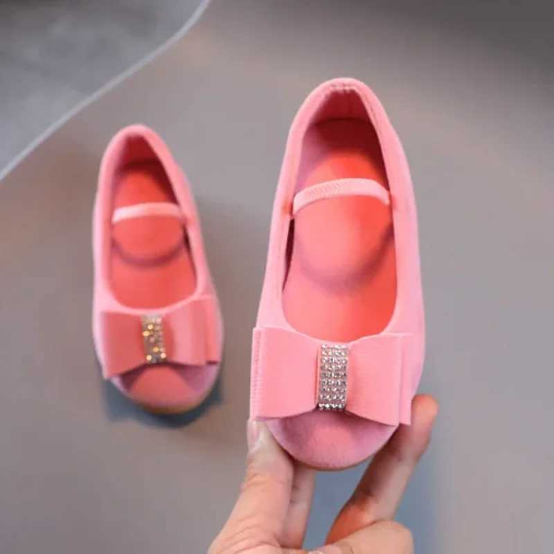 Little girl leather shoes simple and fashionable childrens princess shoes solid color flat lining childrens Versatile Bowtie Loafers Moccasin X250220