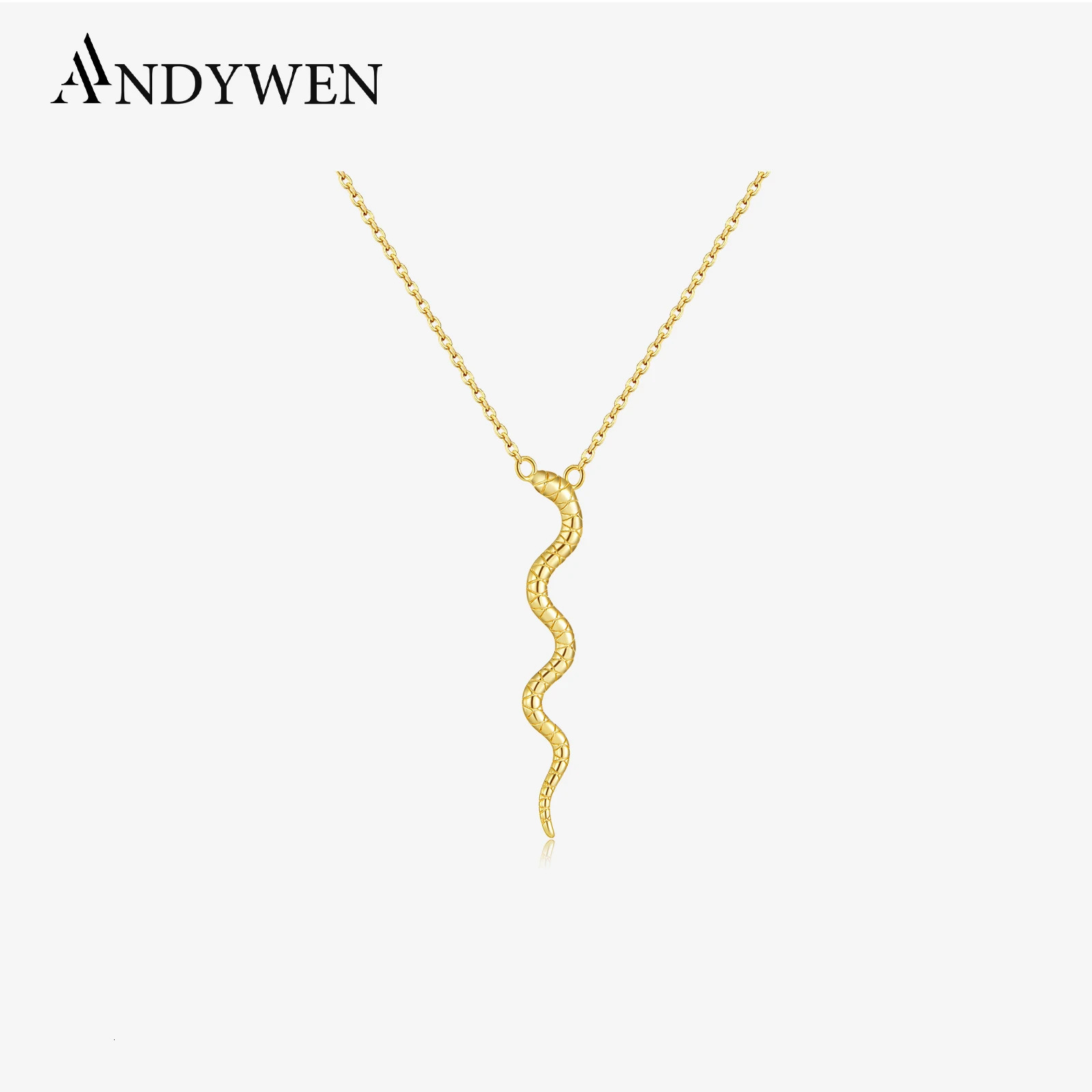 ANDYWEN 925 Sterling Silver Gold Snake Pendant Women Long Chain Animal Special Rock Punk Jewelry European Statement 250220