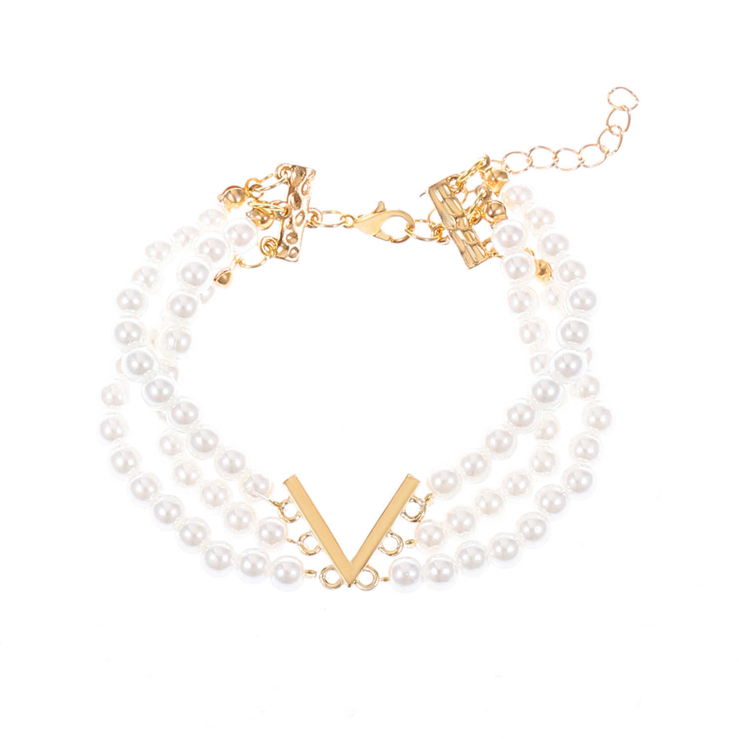 Pendant Necklaces New multi-layer pearl jewelry set with female Instagram style creative design and V-shaped collar bracelet set H25219