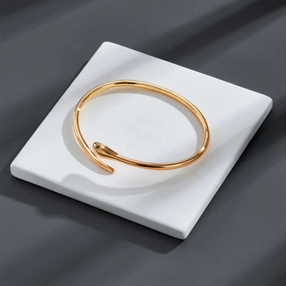 Simple Fashionable Snake-shaped Copper Bracelet Opening Adjustable Golden Retro Snake Head Bangles Men Women Personality Jewelry 250220