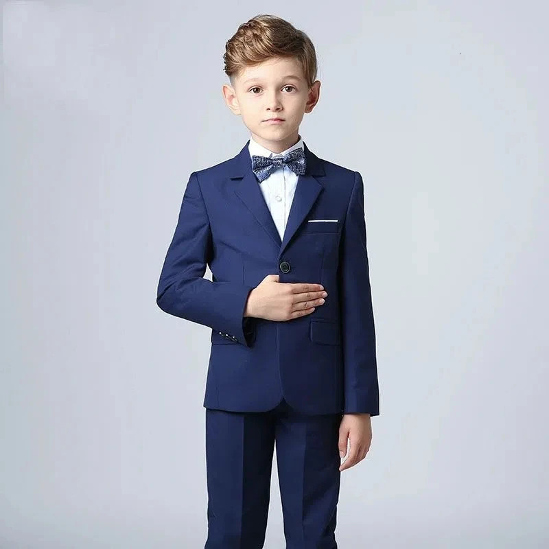 Boys Formal Black Navy Suit Set Children Wedding Party Piano Performance Host Graduation Chorus Costume Kids Blazer Vest Pants 250219