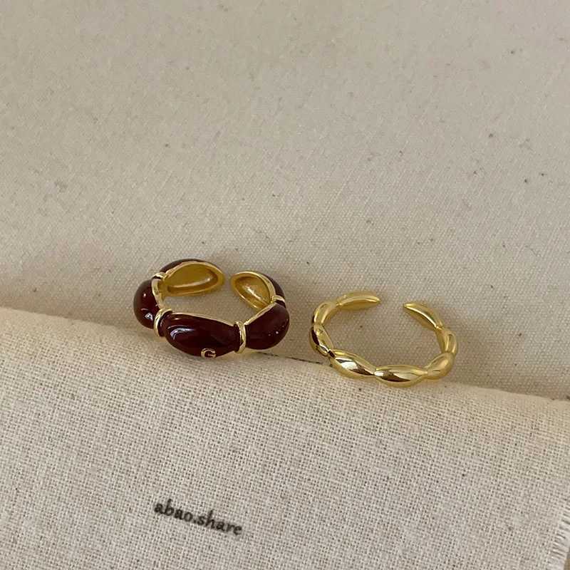 Vintage Red Drop Glass Rings for Wen Fashion Bamboo Knot Open Ring Engagement Wedding Jewelry Fashion Girlfriend Gifts X250220