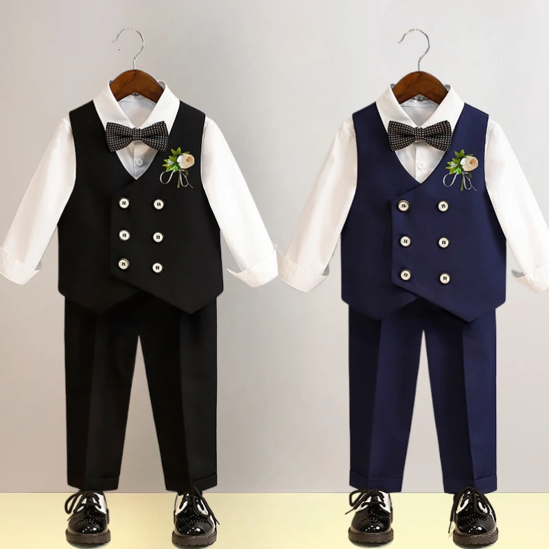 Boys Wedding Suits Fashion Double Breasted Black Formal Child Piano Performance Outfits 2-12 Y Toddler Birthday Party Blazer Set 250219