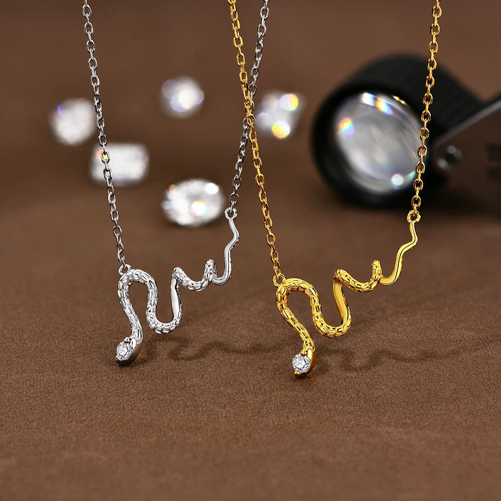 CHARMING Snake Chain 925 Silver D/VVS1 Lab Diamond Necklaces Moissanite for Women Handmade Yellow Gold Plated Wedding Jewelry 250220