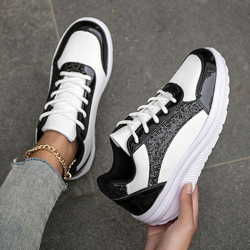 New Plus Size Fashion Style Designer Shoes White Autumn Color Blocked Sequins Personalized Student Flat Bottom Casual Sports Shoes White Shoes