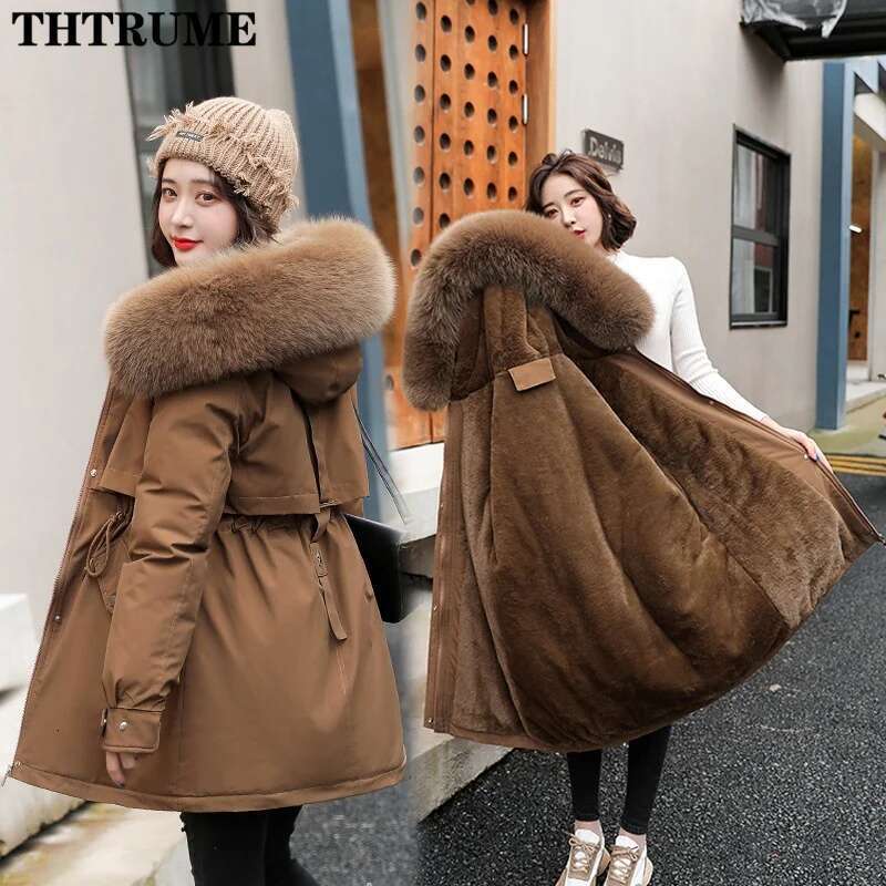 Autumn Winter Thick Er Hooded Parka Jackets Fashion Women Long Sleeve Fur Collar Wool Zipper Coats Tops Casual New Parkas